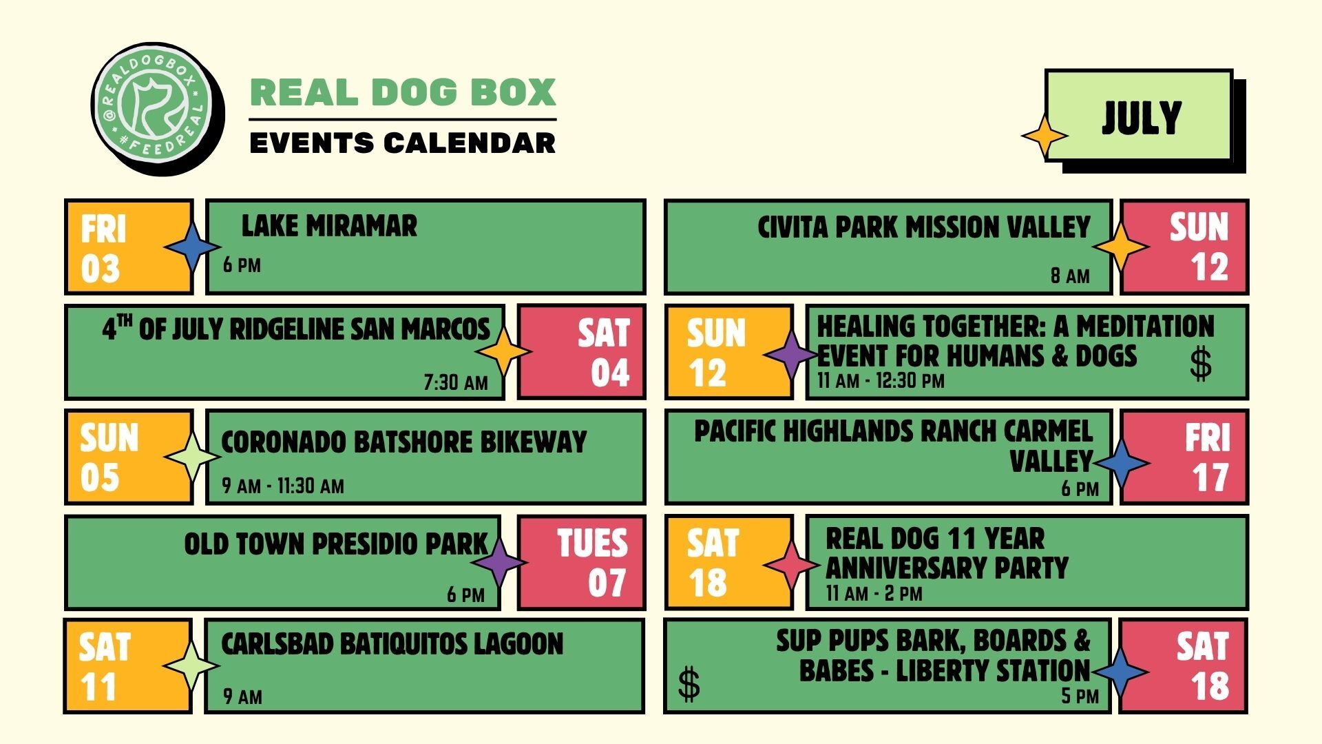 July 2026 events calendar — first half
