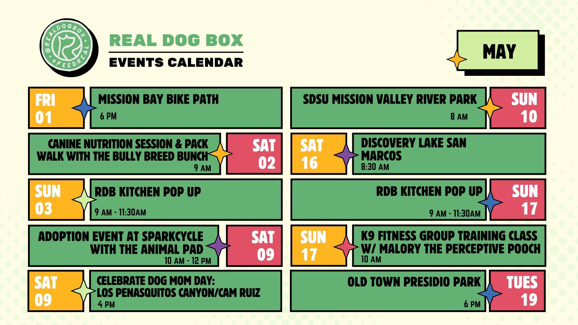 May 2026 events calendar — first half